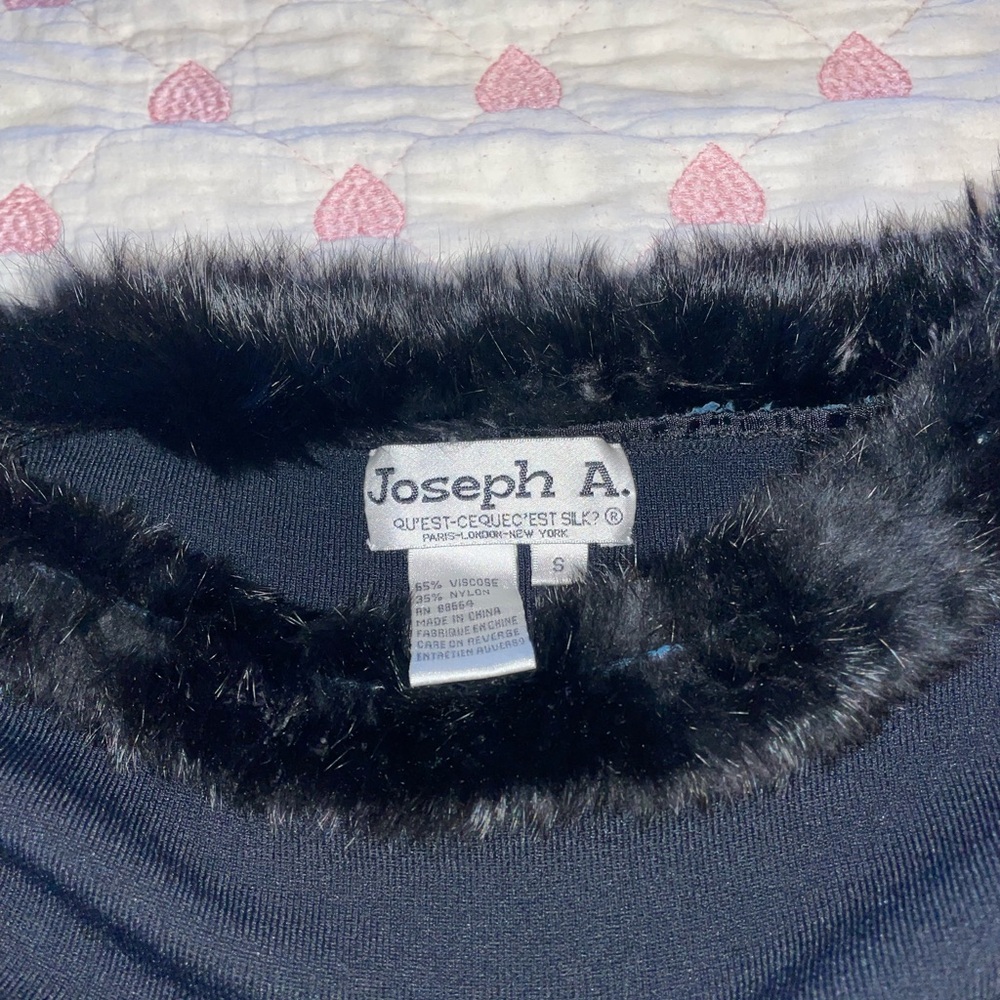 Joseph A Black Faux Fur Trim Sweater